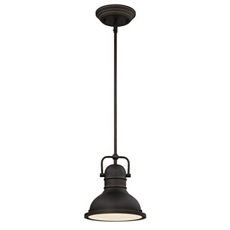 Westinghouse Lighting 63082B Boswell One-Light LED Indoor Mini Pendant, Oil Rubbed Bronze Finish with Highlights and Frosted Prismatic Lens,