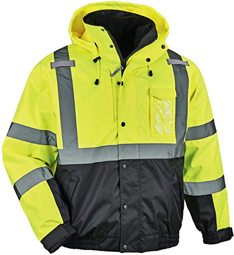 High Visibility Reflective Winter Bomber Jacket, Black Bottom, Zip Out Fleece Liner, ANSI Compliant, Ergodyne GloWear 8381