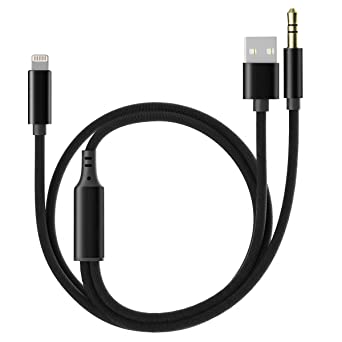 Charging Audio Cable for iPhone [Apple MFi Certified], IVSHOWCO Lightning to 3.5mm Aux Jack Nylon Braided Cord Work with Car Stereo/Speakers/Headphone.