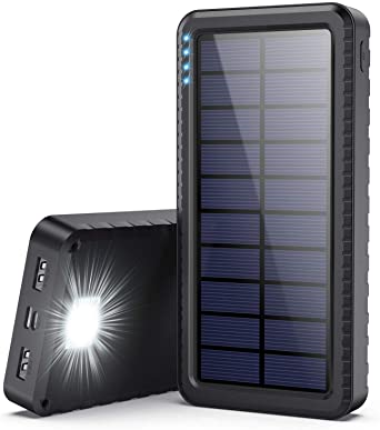 Solar Charger 26800mAh,Gixvdcu Solar Portable Power Bank Charger with SOS Function LED Flashlight 2 USB Output Ports and Type-C Input Port,External Backup Battery Pack for Cell Phones, Tablet and More