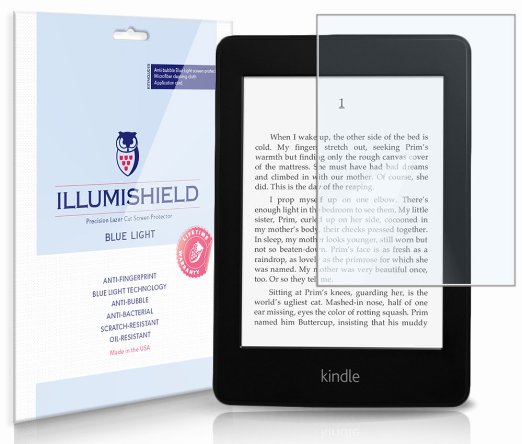 iLLumiShield - Amazon Kindle Paperwhite 6" Wi-Fi 3G (HD) Blue Light UV Filter Screen Protector Premium High Definition Clear Film / Reduces Eye Fatigue and Eye Strain - Anti- Fingerprint / Anti-Bubble / Anti-Bacterial Shield - Comes With Free LifeTime Replacement Warranty - [2-Pack] Retail Packaging