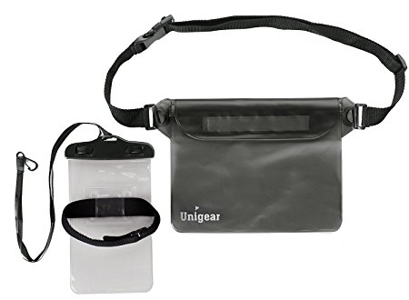 Unigear Waterproof Pouch Bag, Dry Bags Sack Waist Strap for Boating, Hiking, Kayaking, Canoeing, Fishing, Rafting, Swimming, Camping, Skiing Snowboarding, with Universal Waterproof Arm Band Phone Case