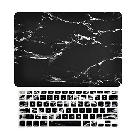 TOP CASE – 2 in 1 Bundle Black Marble Pattern Rubberized Hard Case   Keyboard Cover for MacBook Pro 13" (13" Diagonally) with Retina Display Model: A1425 / A1502 (Old Gen. 2012-2015) - Marble Black