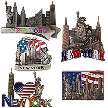 Bundle (5) Fridge Magnets new york Souvenir Empire State Building Skylines,Statue Of Liberty,Taxi