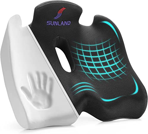 SUNLAND Seat Cushion Pillow for Office Chair -Memory Foam Cushion for Butt, Tailbone, Back, Coccyx, Sciatica Pain Relie -Ergonomic Orthopedic Support Pad for Car, Computer and Desk Chair