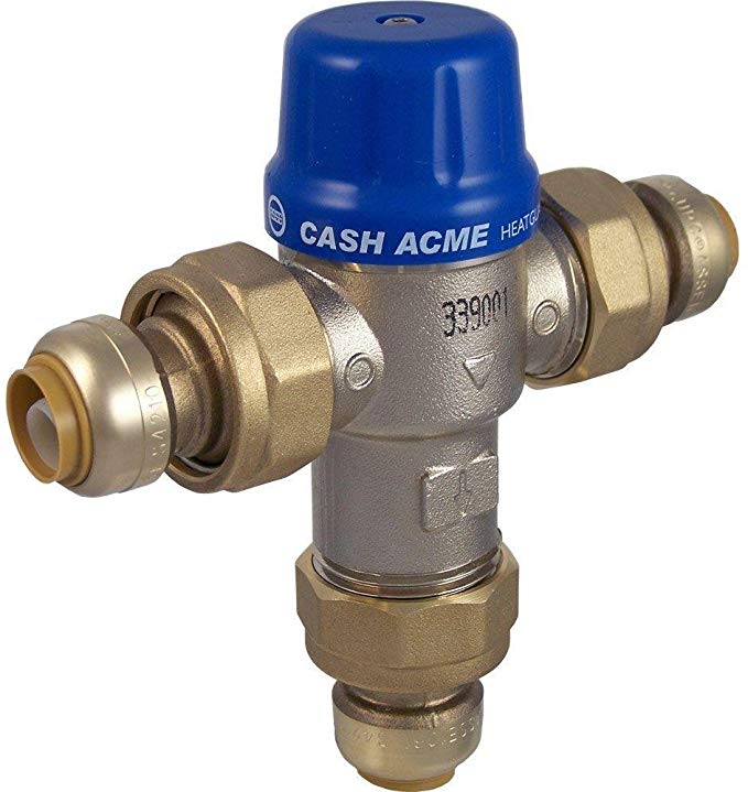 Cash Acme 24505 In-Line Thermostatic Hg110-D 3/4-Inch Mixing Valve with Sharkbite Connections And Intergral Checks