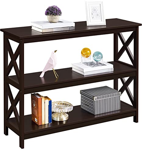 Yaheetech 3 Tier Wooden Storage Console Table Sofa Table Display Shelving for Entryway Living Room, Espresso