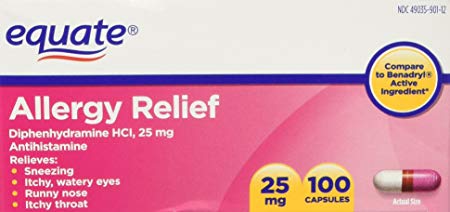 Equate Allergy Relief Diphenhydramine HCI, 25 mg 100ct Compare to Benadryl (1)