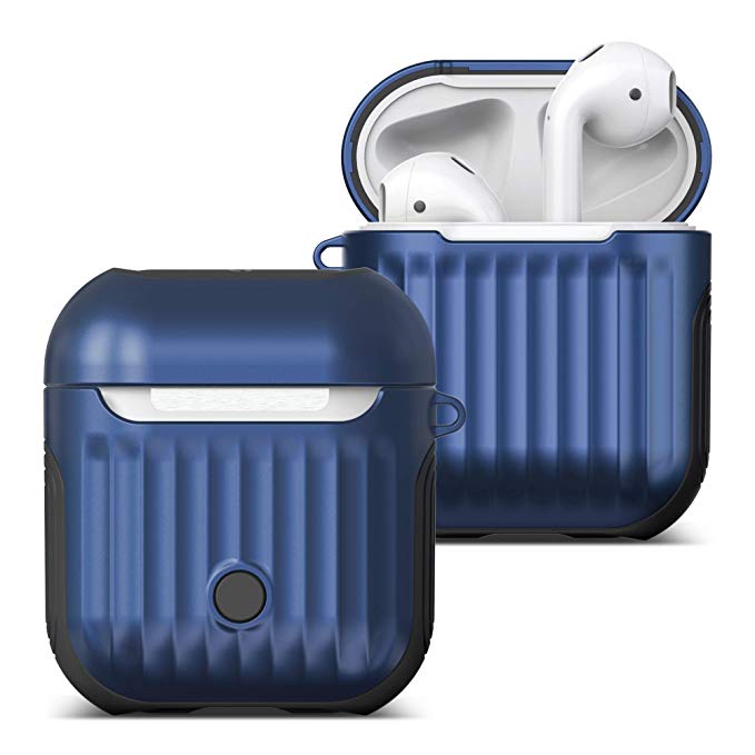 ULAK AirPods Shockproof Slim Case Cover, Portable Protective Soft TPU Hard Cover Dual Layer AirPods Accessories with Carabiner for Apple AirPods Charging Case 2 & 1 [LED Not Visible] (Metallic Blue)