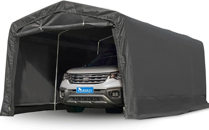 KING BIRD 10' x 15' Heavy Duty Anti-Snow Carport Peak Style Outdoor Instant Garage Car Canopy with Reinforced Ground Bars