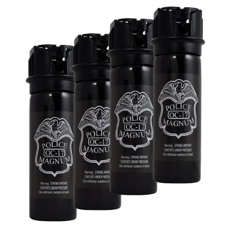 Police Magnum Pepper Spray with UV Dye and Flip Top Pack of 4 Black 3-Ounce