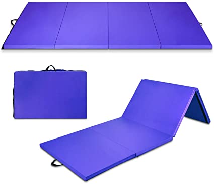 Giantex 4'x10'x2 Thick Gymnastics Mat, High Density Anti-Tear Folding Gymnastics Exercise Mats w/ Carrying Handles, Hook and Loop Fastener, Lightweight Gymnastics Panel Mat, Tumbling Mat for MMA, Stretching, Aerobics, Home Fitness