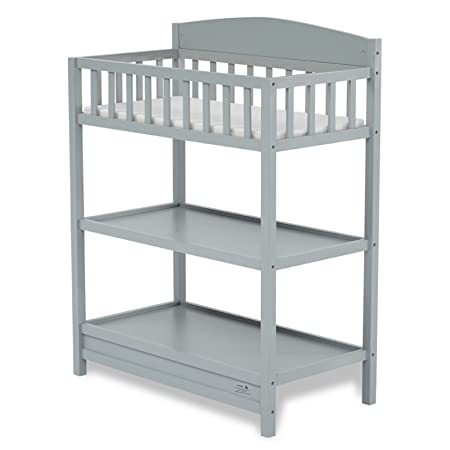 Baby Changing Table Nursery Station - w/Storage Nursery, Change Pad and Safety Rails & Strap for Changing Diaper & Clothes, Nursing, Interaction and Storage (Gray)