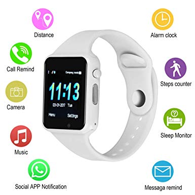 Smart Watches,SUNETLINK Touch Screen Bluetooth Smart Watch,Sport Smart Fitness Tracker Wrist Watch with Camera,Sweatproof Smart Watch with SIM TF Card,Smart Watches for Men Women (White, X1)
