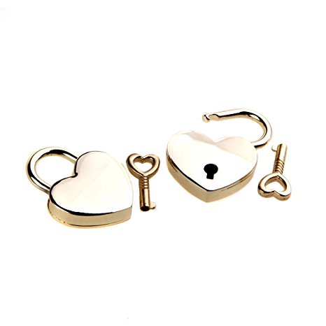 YEHAM Double Mini Heart Shaped Padlock and Key for Lover(gold)