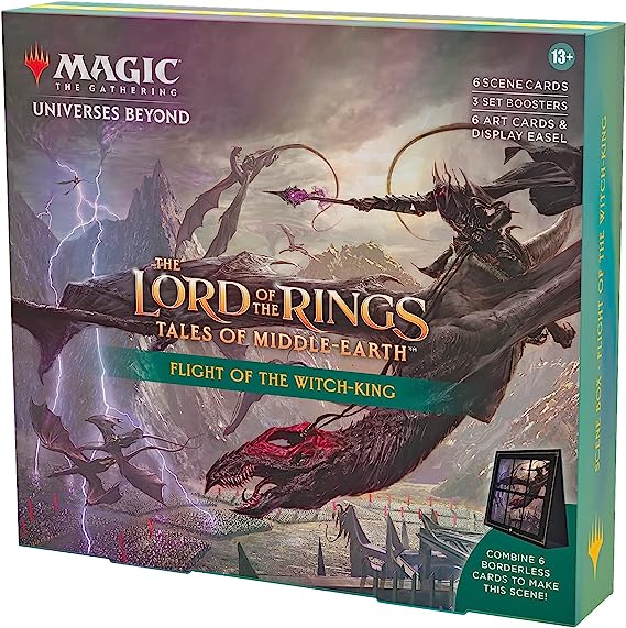 Magic The Gathering The Lord of The Rings: Tales of Middle-Earth Scene Boxes - All 4 (Aragorn at Helm’s Deep, Flight of The Witch-King, The Might of Galadriel, and Gandalf in Pelennor Fields)