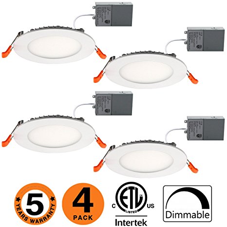 Dimmable Slim Led Downlight 4 Inch 9W (65W Equivalent) ETL Listed 600LM 3000K Junction Box Recessed Lighting E-4 Pack-30K