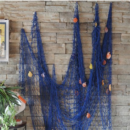 KINGSO Mediterranean Style Decorative Fish Net With Shells Blue