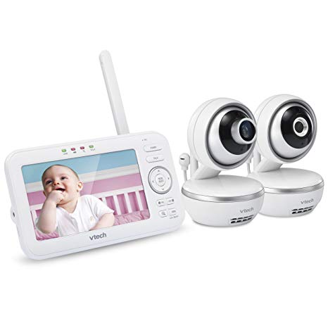 VTech VM5261-2 5” Digital Video Baby Monitor with 2 Pan & Tilt Cameras, Wide-Angle Lens and Standard Lens, White