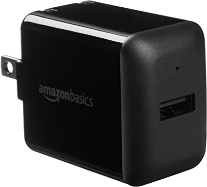 AmazonBasics One-Port USB Wall Charger for Phone, iPad, and Tablet, 2.4 Amp, Black