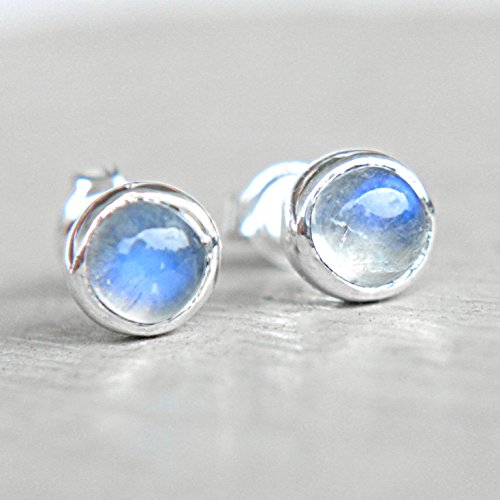 Rainbow Moonstone Studs Sterling Silver Little Tiny Blue Moonstone Earrings 6mm Earrings Studs