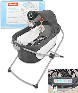 Fisher-Price Baby Crib Soothing View Bassinet - Portable Bassinet for Baby Foldable with Projection Lights for Babies, Newborns, Infants | Folding Baby Cradle for Travel, Bedside