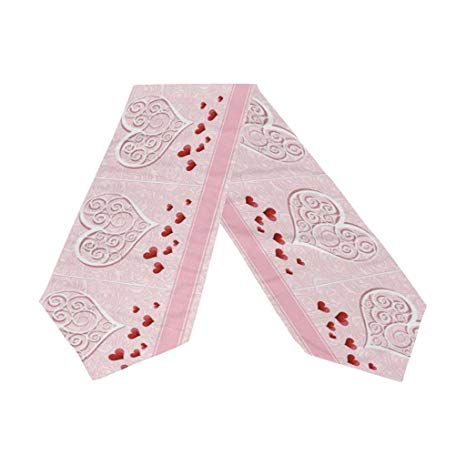 Naanle Double-Sided Valentines Day Love Hearts Polyester Table Runner 13 x 70 Inches Long Pink Table Top Decoration for Mother's Day