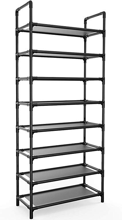 JOMARTO 8 Tiers Shoe Rack Organizer 16-22 Pairs Sturdy Shoe Shelf Non-Woven Fabric Shoe Tower Organizer Cabinet 23 x 12 x 57 Inches - Black