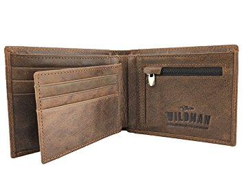Dark Brown Leather Wallet - Coin Pocket, Slim, Bifold, 9 Credit Card Holder, 2 Banknote Holders, Removable Mini Wallet & 2 Zip Pockets