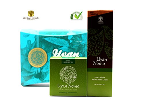 Siberian Health Uyan Nomo JOINT PAIN RELIEF COMFORT GIFT SET Natural Massage Cream plus TEA BLEND with WATER & MINERAL balance for full body RELAXATION (GIFT PACK)