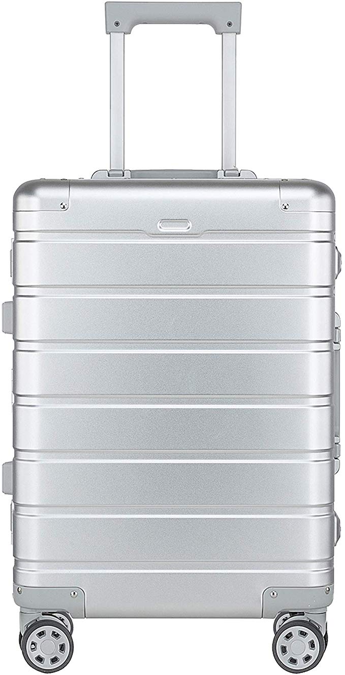 Aluminum Cabin Suitcase, Carry-on Luggage Size 20" Durable with 360 Degree 4 Wheel Spinner TSA Approved Lock (Silver)