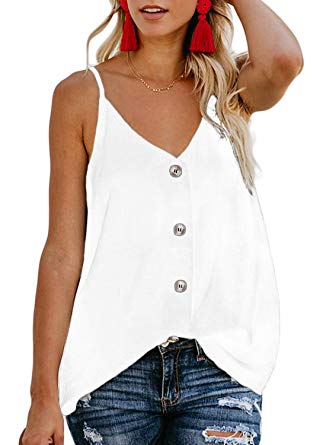 FARYSAYS Women's Casual V Neck Button Down Strappy Cami Tank Tops Summer Sleeveless Shirts Blouses