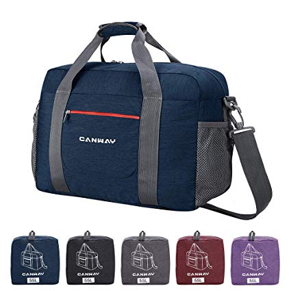 Travel Duffel Bag, 55L Foldable Duffel Bags for Luggage Sport Gym Duffel Weekender Overnight Bag for Men Women Water-proof (Blue)