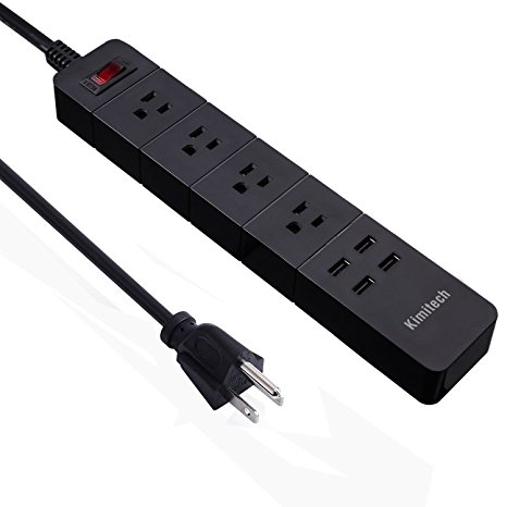 Labvon Outlet Plugs Power Surge Protection Multi Charging Station with 4 Outlets and 4 USB 2.1A Ports for Office, Travel, TV, Computer,Phone, Transformers, Power Bank (Black)