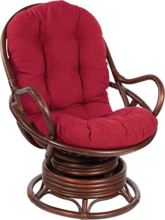 OSP Home Furnishings Kauai Swivel Rocker Chair with Brown Rattan Frame, Red Fabric