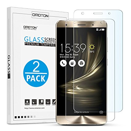 OMOTON ASUS Zenfone 3 Deluxe Screen Protector [2 Pack] - [9H Hardness] [Crystal Clear] [Bubble Free] Tempered Glass Screen Protector for ASUS Zenfone 3 Deluxe, Lifetime Warranty