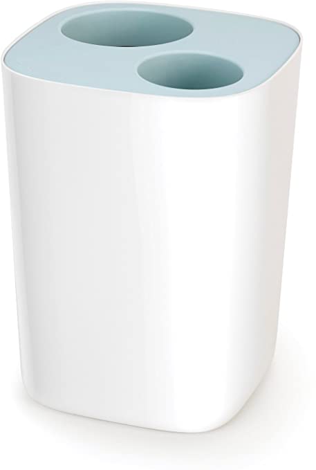 Joseph Joseph 70505 Bathroom Split Waste Separation Bin- White/Blue, 21 x 28 x 21 cm