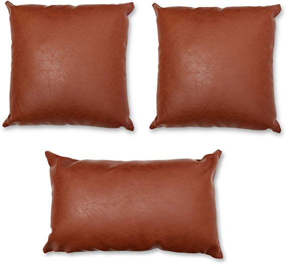 Welkerson Soft Decorative Modern Pillow Covers - Brown Faux Leather Pillow Case Set (3, 12x20, 18x18)