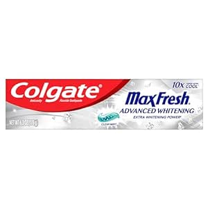 Colgate Max Fresh Toothpaste, Advanced Whitening Toothpaste with Mini Breath Strips, Clean Mint Toothpaste for Bad Breath, Helps Fight Cavities, Whitens Teeth, and Freshens Breath, 6.3 Oz Tube