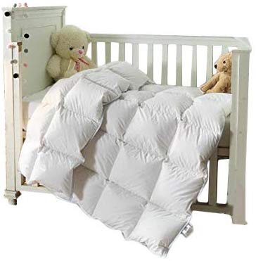 ROSE FEATHER Toddler/Travel/Crib Goose Down Comforter Duvet/Blanket Multifunctional,100% Organic Cotton Hypoallergenic & Washable Unisex Kids,All Season,White 41x48