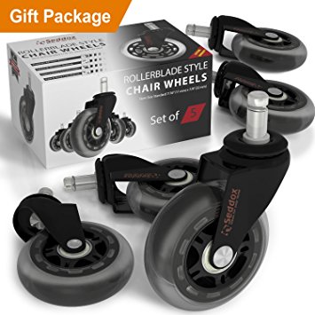Office Chair Caster Wheels Set of 5 in GIFT PACKAGE - 3'' Replacement Rollerblade Swivel Soft Rubber Chair Casters for All Types of Flooring - Best Protection for Your Hardwood Floors by SEDDOX