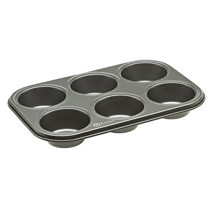 Ecolution Bakeins 6 Cup Muffin and Cupcake Pan – PFOA, BPA, and PTFE Free Non-Stick Coating – Heavy Duty Carbon Steel – Dishwasher Safe – Gray – 10” x 7” x 1.25”