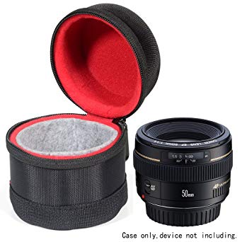 WGear Semi-Hard Case for DSLR Camera Lens (Canon, Nikon, Sony, Pentax, Olympus, Panasonic,etc, Listed with Model Details Below), Small Size with Carabiner, Lens Cleaning Wipe (Black Small)