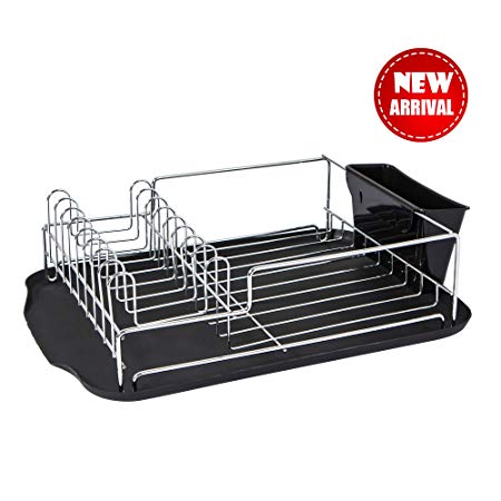 Tahlegy Antimicrobial Utensils Stainless Steel Dish Drying Rack, Black Draining Board