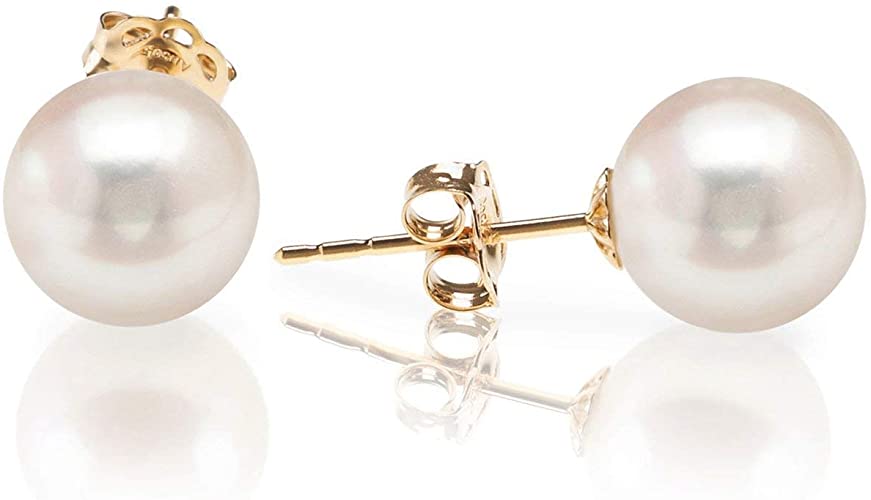 :AVOI Handpicked AAA  14K Gold or Sterling Silver Round White Freshwater Cultured Pearl Earrings