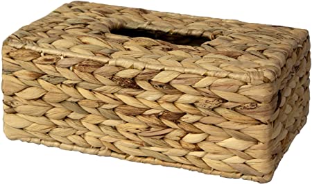 Made Terra Hand Woven Rectangular Rustic Tissue Box Cover Holder | Wicker Tissue Paper Box Napkin Organizer for Dining Table, Kitchen, Bathroom, Car and Office (Water Hyacinth)