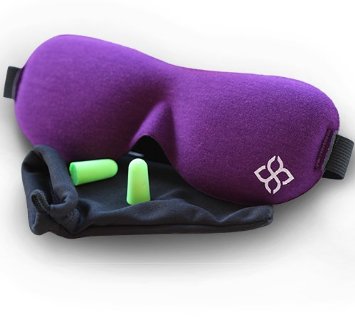 Purple Sleep Mask by Bedtime Bliss® - Contoured & Comfortable With Moldex® Ear Plug Set. Includes Carry Pouch for Eye Mask and Ear Plugs - Great for Travel, Shift Work & Meditation