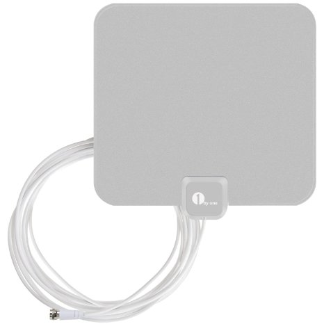 1byone 25 Miles Super Thin HDTV Antenna with 16.5 Feet High Performance Coaxial Cable - Silver/Black