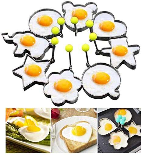Fried egg rings, Pancake mold Maker with Handle for Kids, Mold Non Stick for Griddle Pan, Stainless Steel Egg Form for Frying Cooking (8 pack)