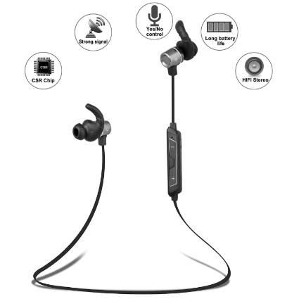MAXBO Newest Bluetooth Headphones V41 Wireless Bluetooth Stereo Sport Headset In-Ear Earphones with Microphone and Magnet Attraction and Aluminium Alloy Earbuds Black-1
